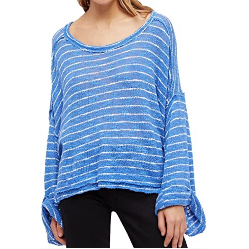 Free People Blue & White Striped Oversized Shirt